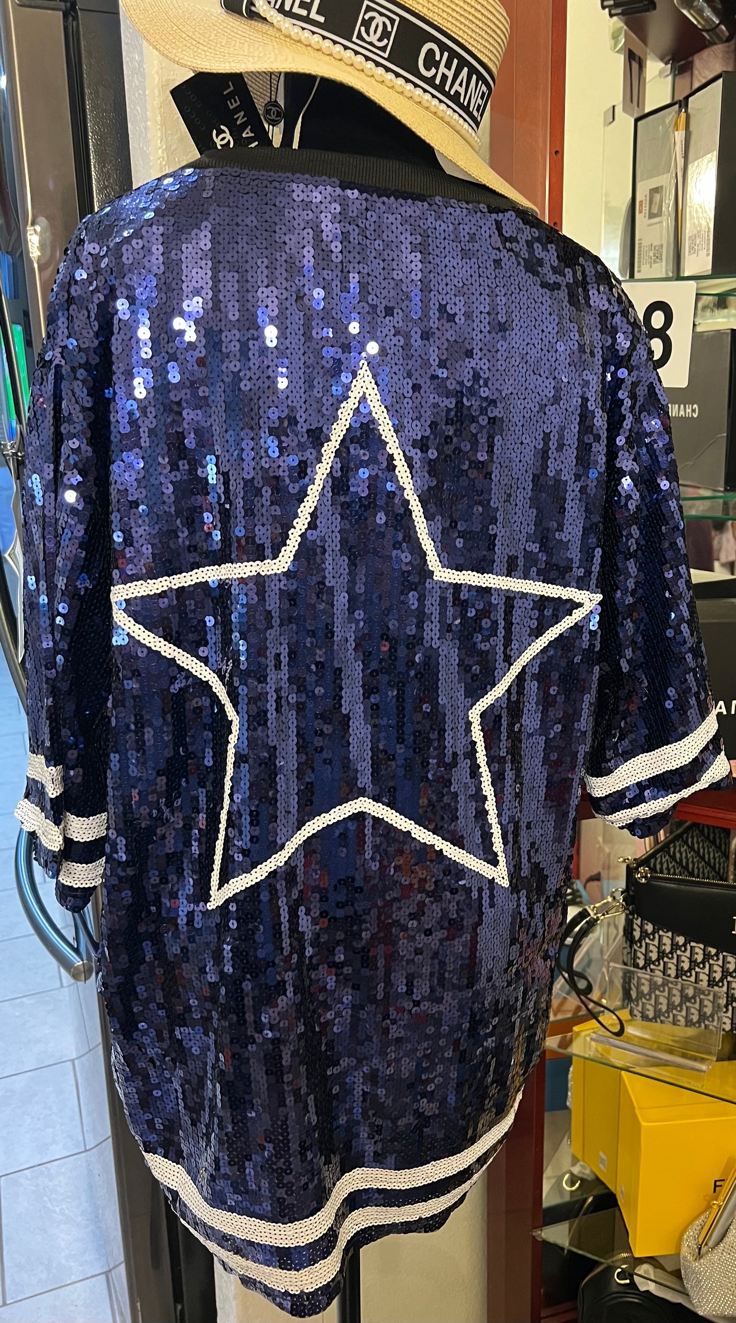 Vestido de lentejuelas azul marino de los Dallas Cowboys