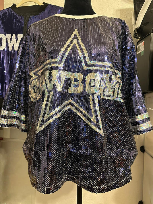 Pre-order Blue Cowboys Sequin Top