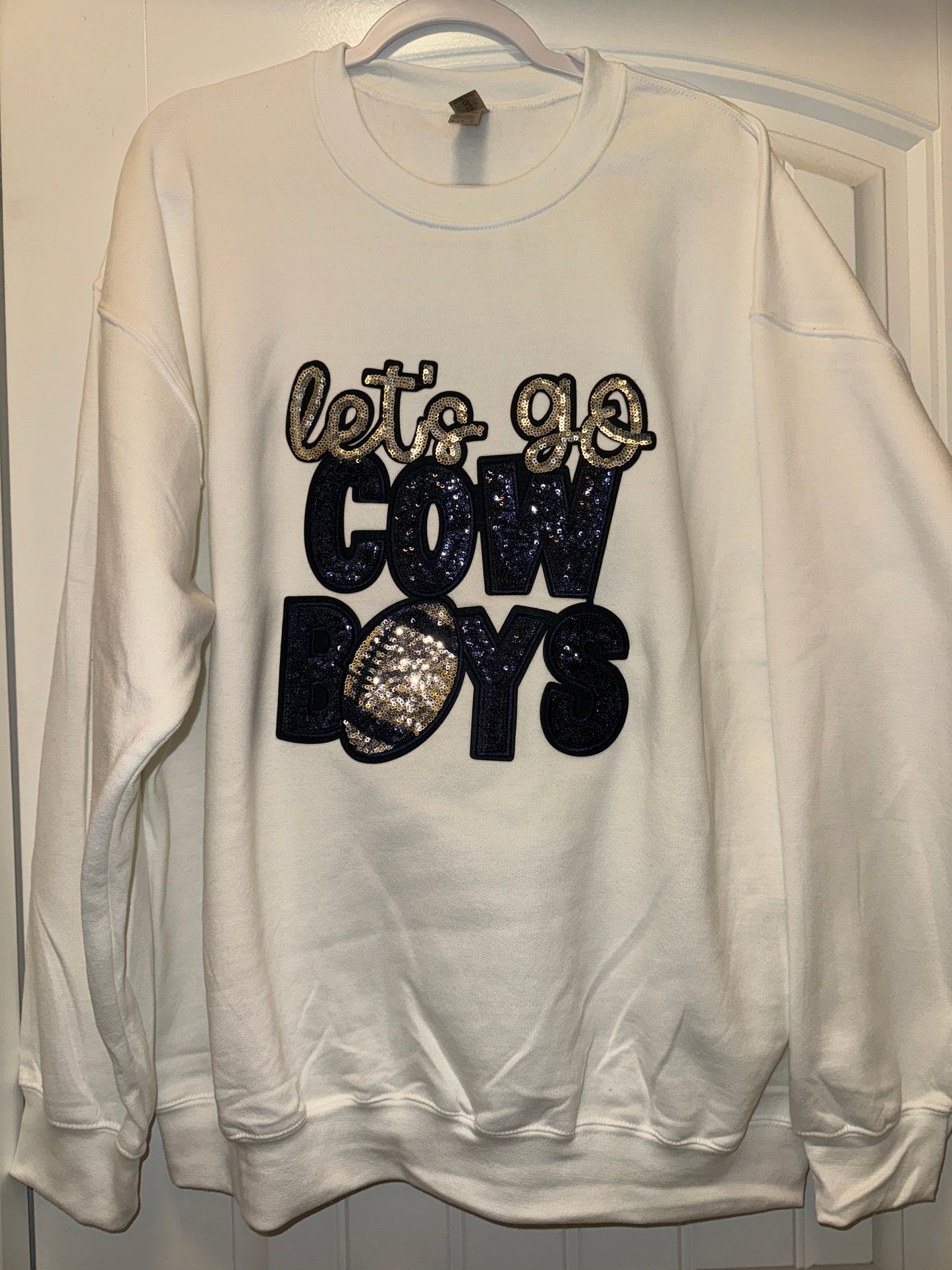 White sequin LGC crew neck sweater