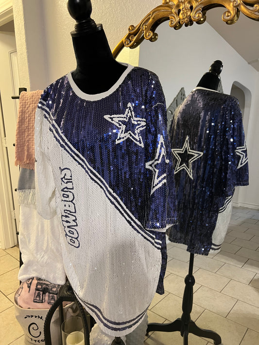 Pre-order DC Blue and White Sequin Dress