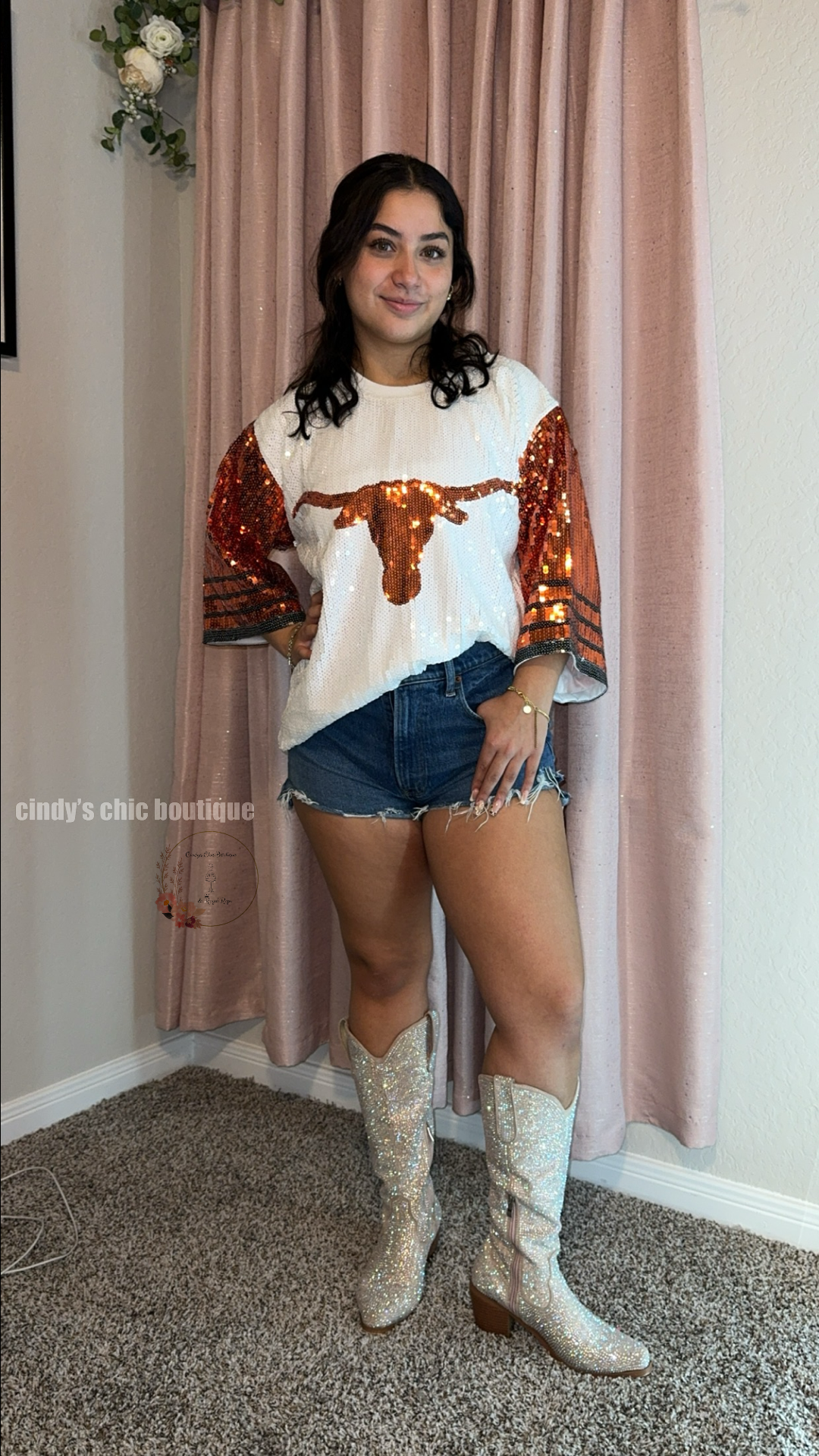 Long Horns Sequin Top